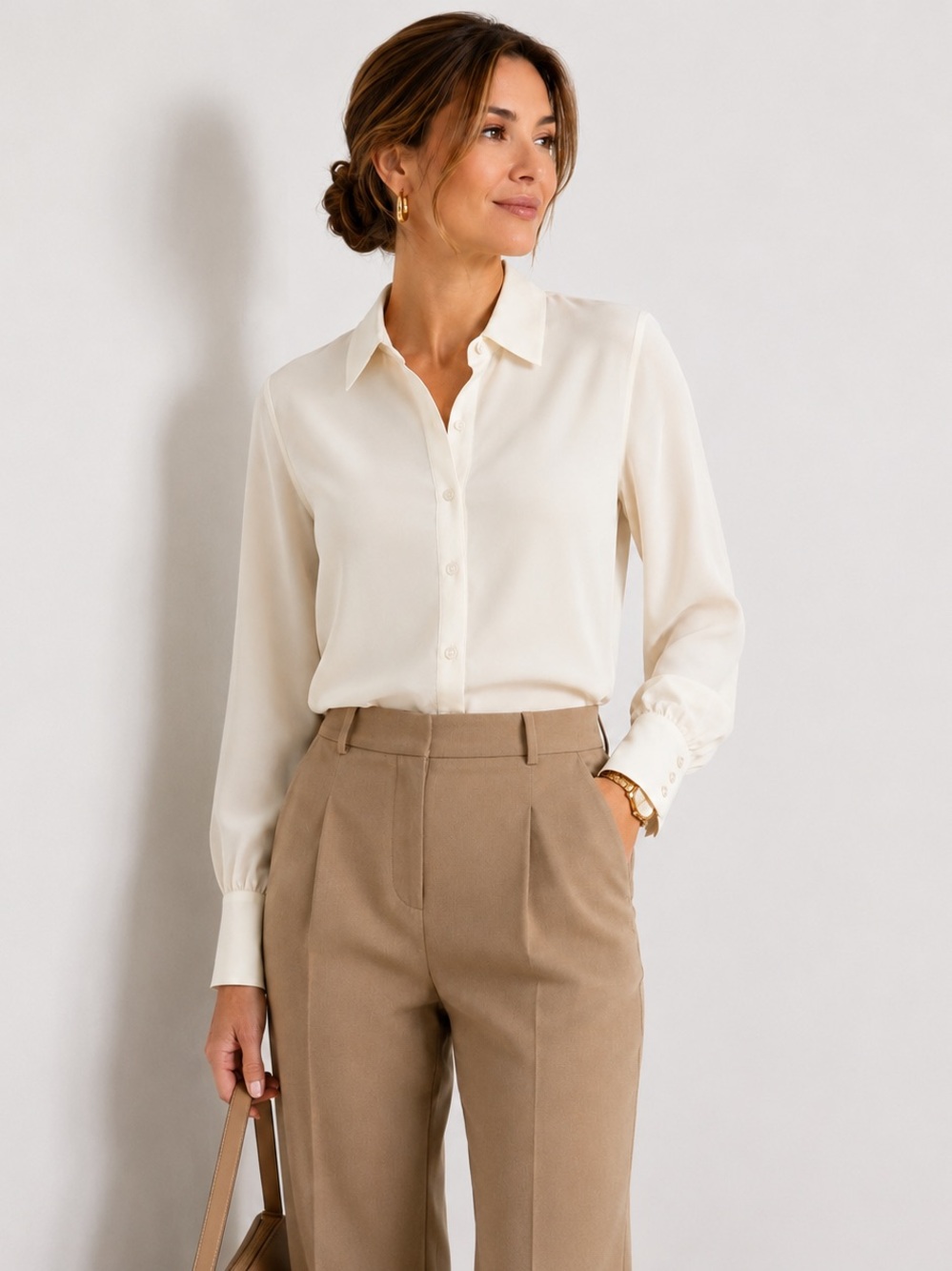 Vintage Van Heusen Ivory Button Front Blouse Quiet Luxury Career Chic